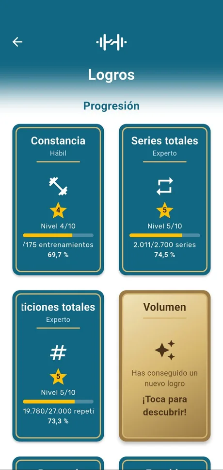 Pantalla «Logros» de la app myRoutine