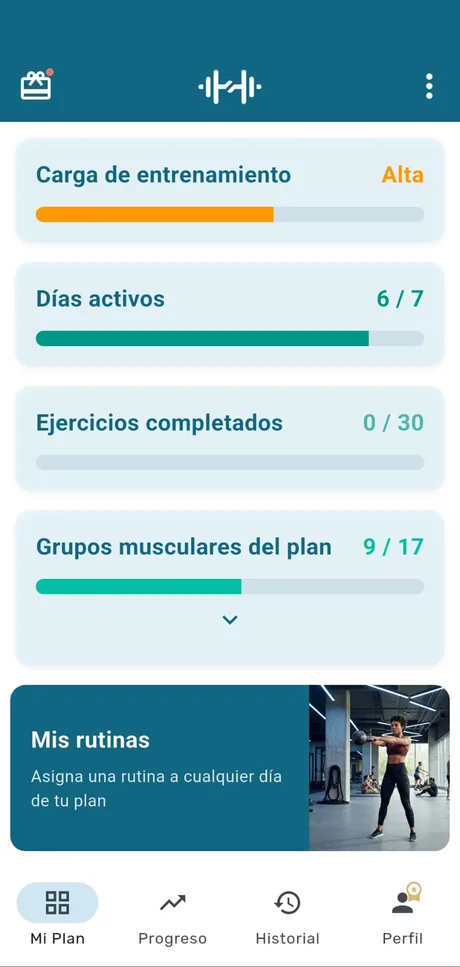 Pantalla «Resumen del plan» de la app myRoutine